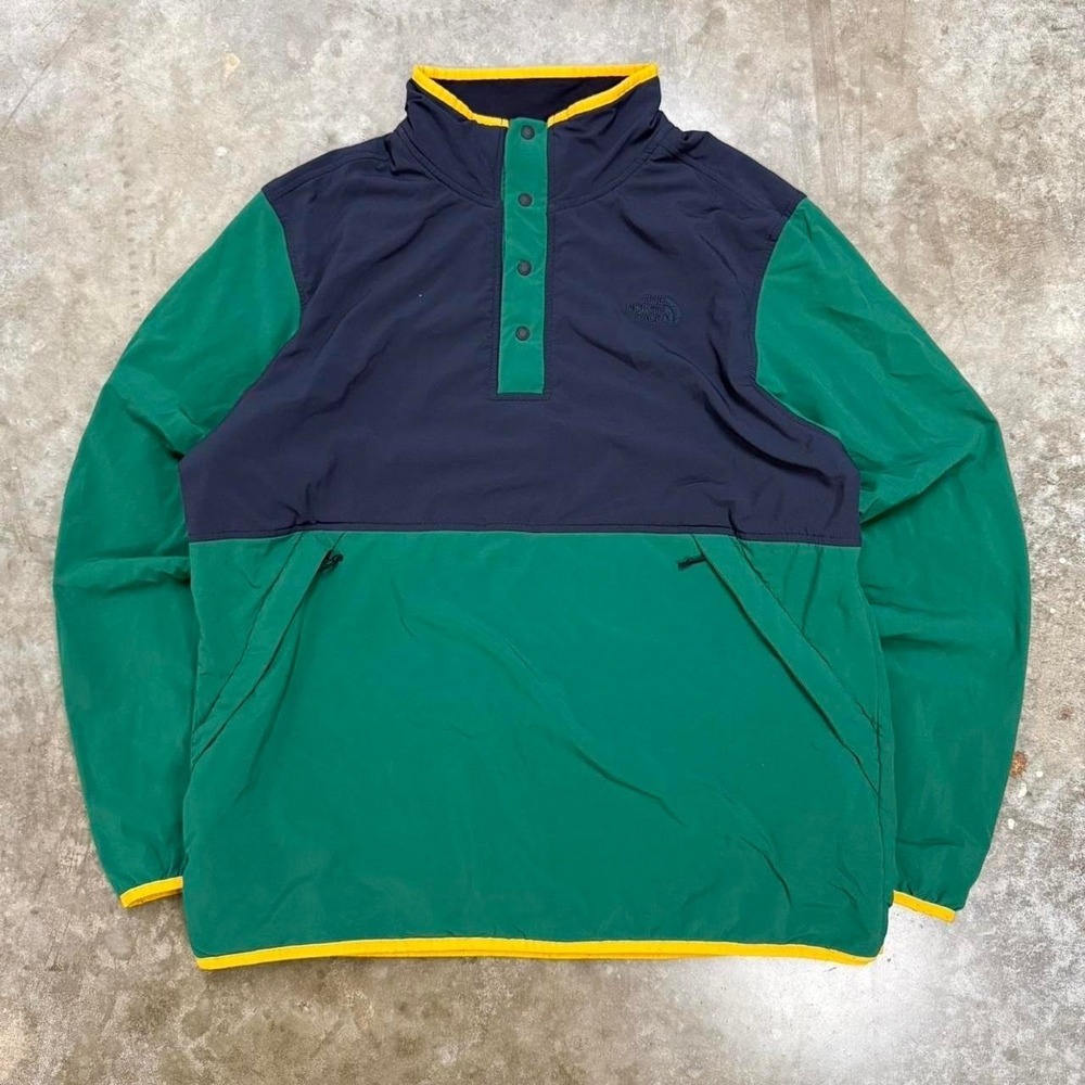 Vintage The North Face Navy Blue‎ & Green Mountain Snap Pullover Size L